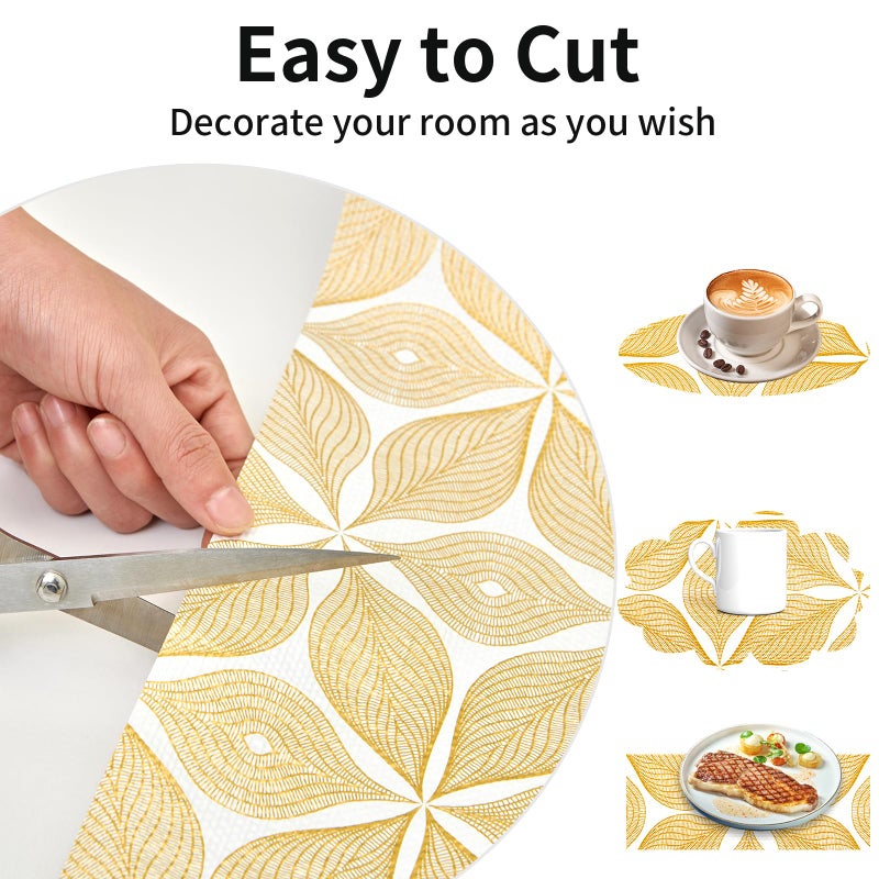 Kimhan Shelf Liners for Kitchen Cabinets 12in x 20FT, Non Adhesive Cabinet Liner Strong Non-Slip Golden Leaf Drawer Liner, Easy to Clean for Shelf, Cabinet with Knife and Tape Measure - Image 4