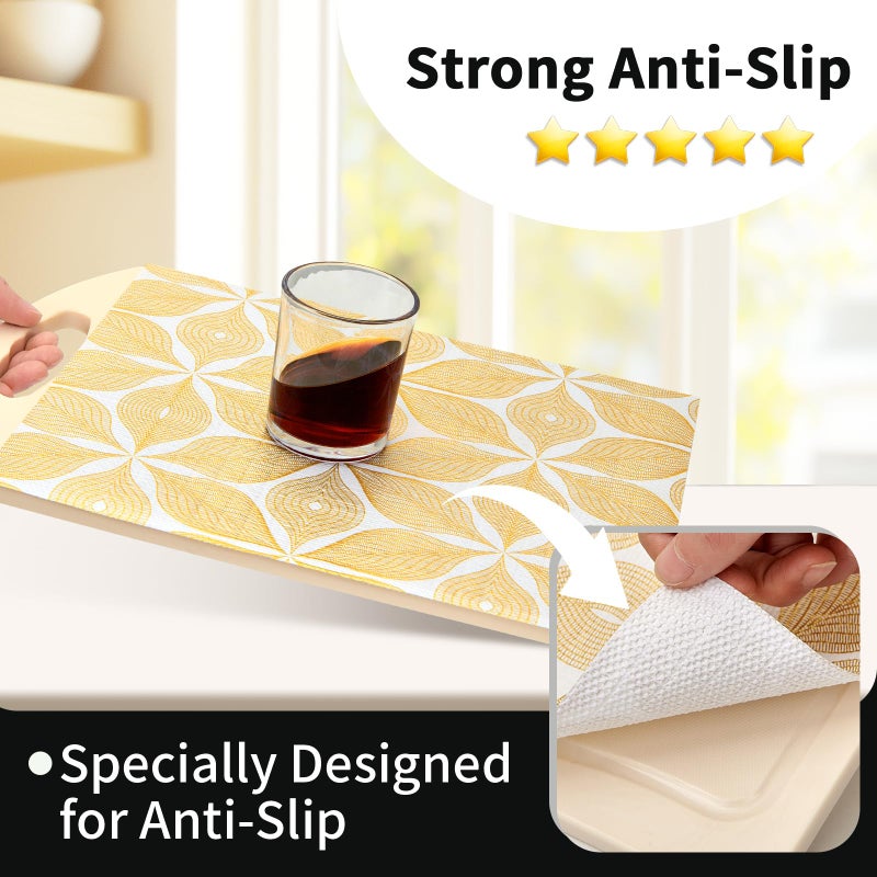 Kimhan Shelf Liners for Kitchen Cabinets 12in x 20FT, Non Adhesive Cabinet Liner Strong Non-Slip Golden Leaf Drawer Liner, Easy to Clean for Shelf, Cabinet with Knife and Tape Measure - Image 2