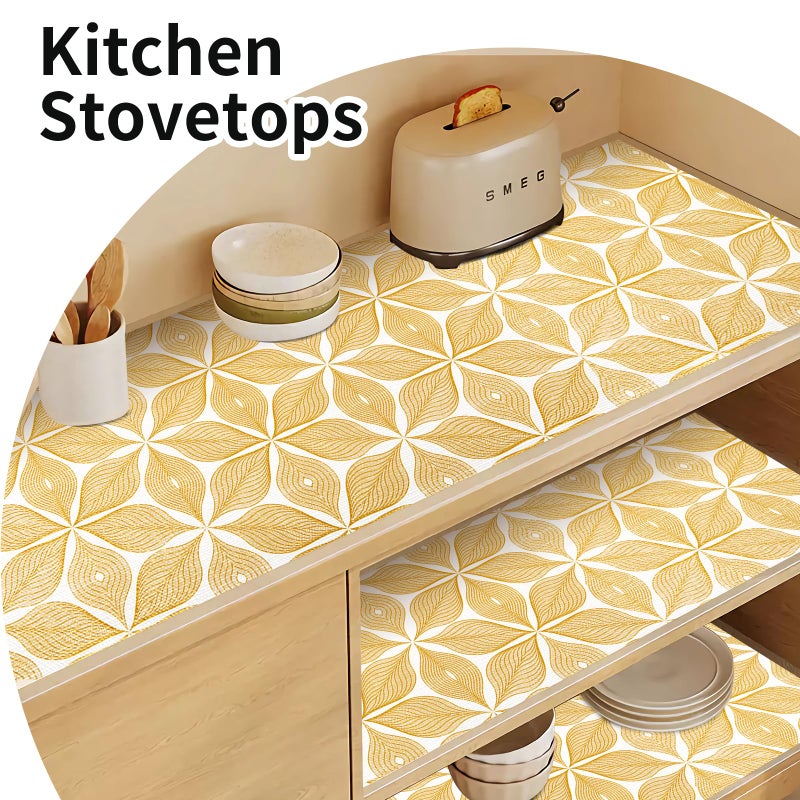Kimhan Shelf Liners for Kitchen Cabinets 12in x 20FT, Non Adhesive Cabinet Liner Strong Non-Slip Golden Leaf Drawer Liner, Easy to Clean for Shelf, Cabinet with Knife and Tape Measure - Image 5