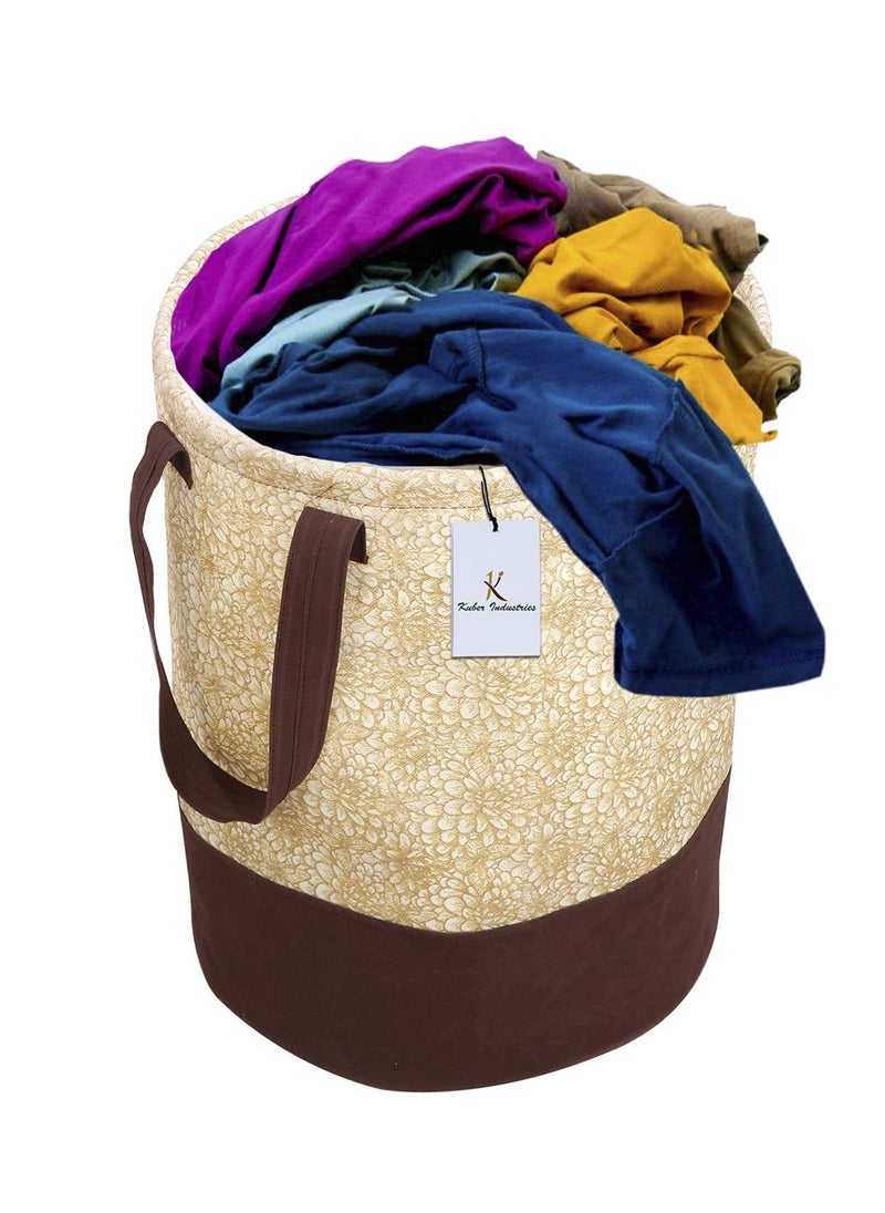 Kuber Industries - Kuber Industries Metalic Printed Waterproof Canvas Laundry Bag, Toy Storage, Laundry Basket Organizer 45 L (Brown) - Image 1
