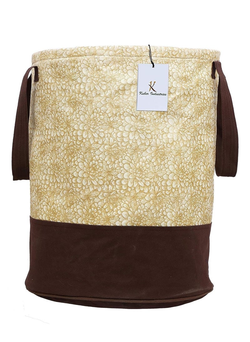 Kuber Industries - Kuber Industries Metalic Printed Waterproof Canvas Laundry Bag, Toy Storage, Laundry Basket Organizer 45 L (Brown) - Image 1