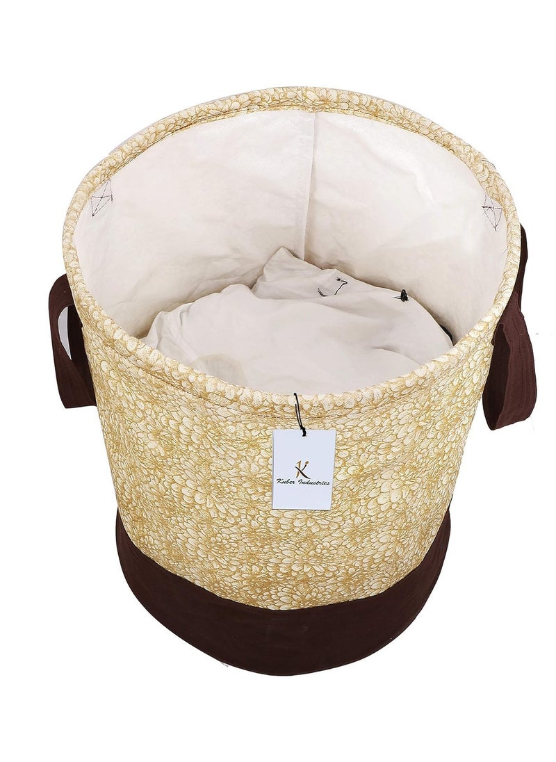 Kuber Industries - Kuber Industries Metalic Printed Waterproof Canvas Laundry Bag, Toy Storage, Laundry Basket Organizer 45 L (Brown) - Image 1