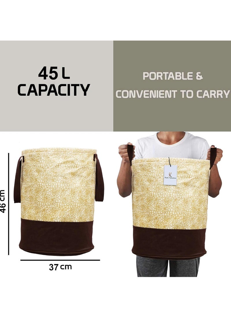 Kuber Industries - Kuber Industries Metalic Printed Waterproof Canvas Laundry Bag, Toy Storage, Laundry Basket Organizer 45 L (Brown) - Image 1
