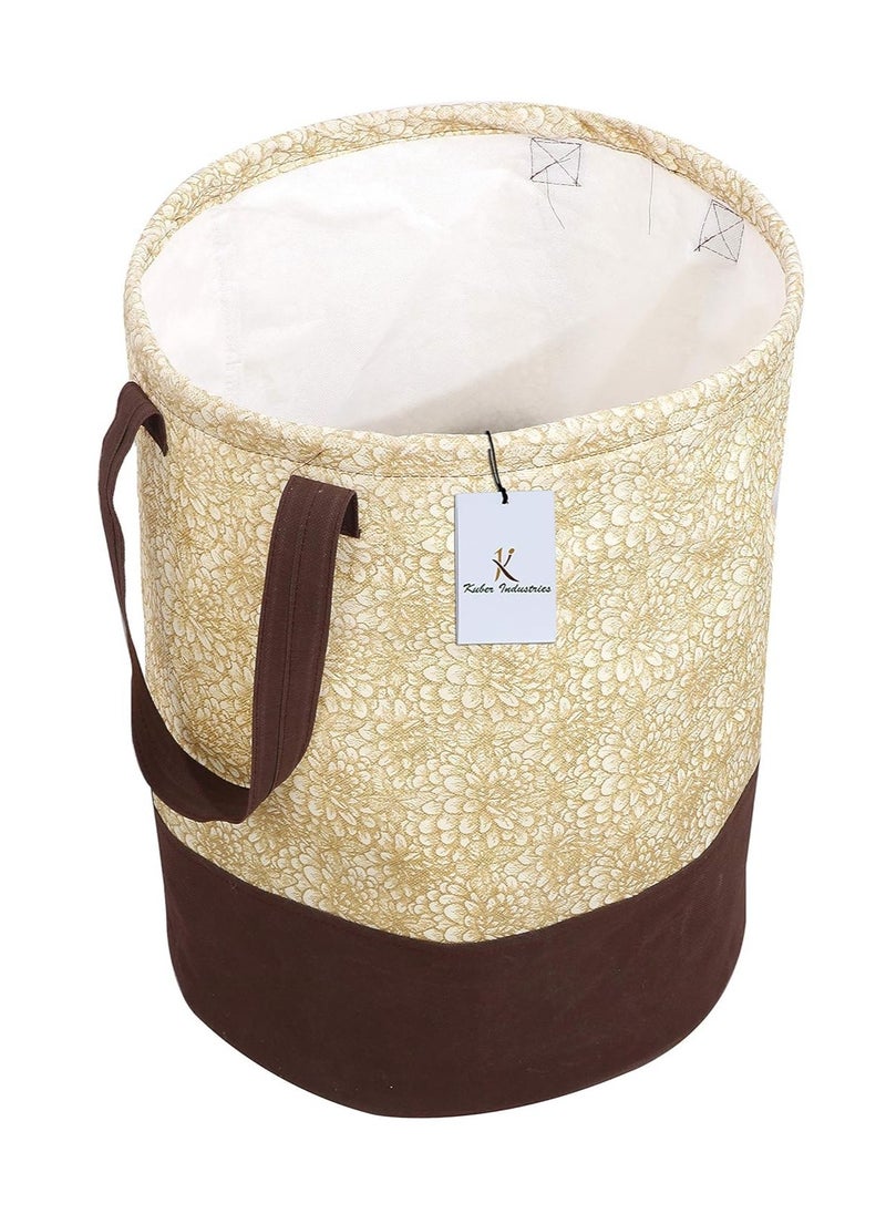 Kuber Industries - Kuber Industries Metalic Printed Waterproof Canvas Laundry Bag, Toy Storage, Laundry Basket Organizer 45 L (Brown) - Image 1