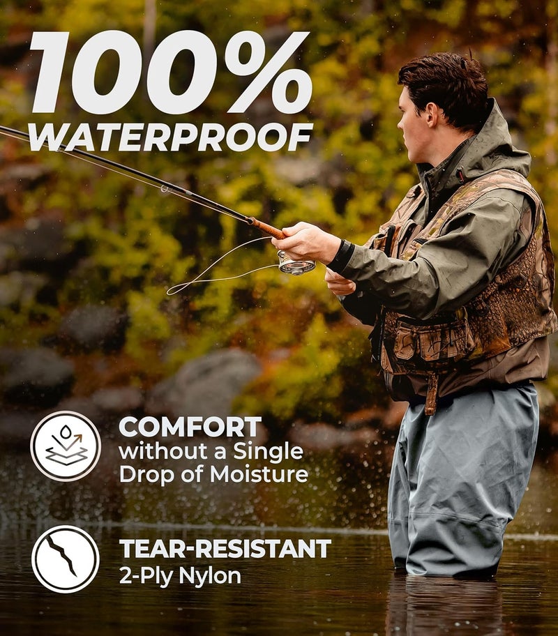 Foxelli Chest Waders - 2-ply Nylon/PVC Waterproof Lightweight Fishing Waders for Men & Women with Boots - Image 2