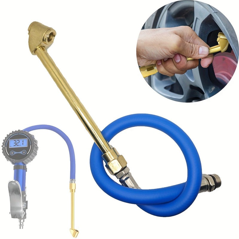 Black Heavy Duty Dual Head Air Chuck Set For Tire Inflator Gauge - Image 1