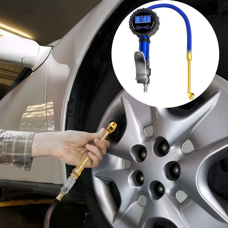 Black Heavy Duty Dual Head Air Chuck Set For Tire Inflator Gauge - Image 5