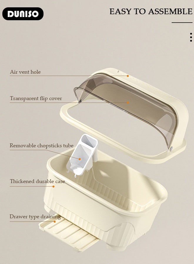 DUNISO Dish Drying Rack,Large Dish Racks Organizers with Cover Lid and Drainboard,Tableware Storage Box for Kitchen Counter Cabinets Space Saver Organizer Multifunctional Kitchen Counter Organizers Storage Rack for Dish, Knives, Cup and Cutting Board Dish Drainer Dish - Image 4