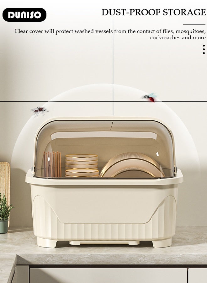 DUNISO Dish Drying Rack,Large Dish Racks Organizers with Cover Lid and Drainboard,Tableware Storage Box for Kitchen Counter Cabinets Space Saver Organizer Multifunctional Kitchen Counter Organizers Storage Rack for Dish, Knives, Cup and Cutting Board Dish Drainer Dish - Image 3