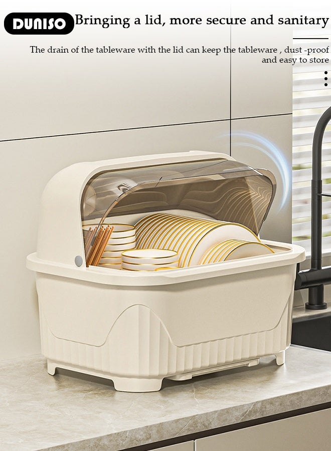 DUNISO Dish Drying Rack,Large Dish Racks Organizers with Cover Lid and Drainboard,Tableware Storage Box for Kitchen Counter Cabinets Space Saver Organizer Multifunctional Kitchen Counter Organizers Storage Rack for Dish, Knives, Cup and Cutting Board Dish Drainer Dish - Image 2