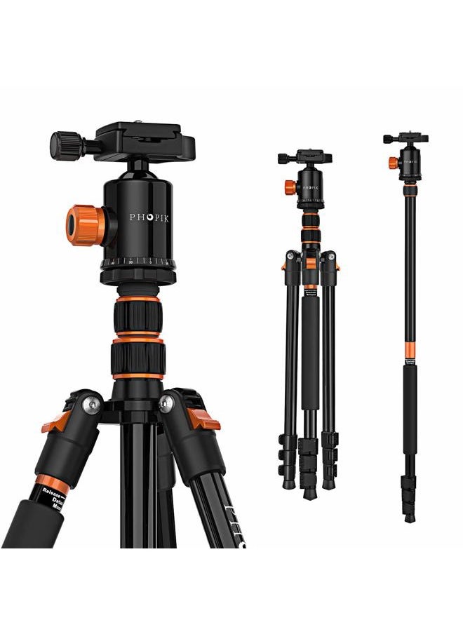 PHOPIK 77" Camera Tripod,Travel Tripod for DSLR,Professional Tripod with 360 Degree Ball Head,Camera Tripods & Monopods with Carry Bag for Camera, Ipad,Phone,Lightweight Load up to 17.6 Pounds  - Image 1