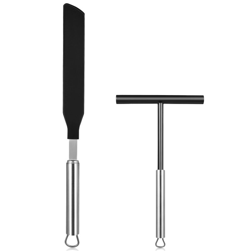 DOITOOL Crepe Spreader and Spatula Set 2Pcs Stainless Steel Crepe Spreader Tool T Shape Crepe Maker Spreading Tool for Bakery