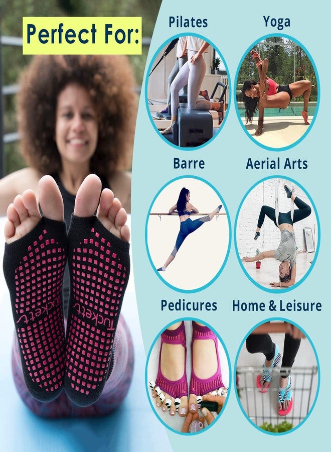 Tucketts Premium Allegro Toeless Yoga Socks with Grips for Women Toeless Socks For Women, Pilates Grip Socks Pilates Socks Women, S/M 3 Pack Black/Leopard/Starry-Night - Image 4