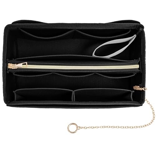 ATSEKTZ Purse Organizer Insert, Handbag Organizer with Zipper, Tote Shaper with Cup Holder & Keychain, Compatible with LV, Neverfull, MK, COACH, Longchamp, Kate Spade – Black-Lg - Image 4