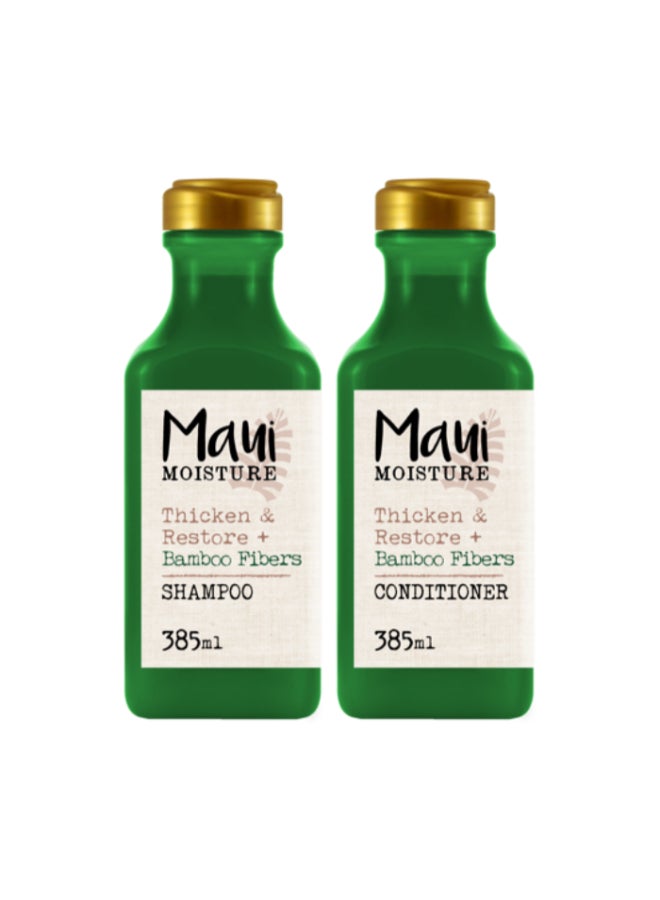MAUI MOISTURE Thickening & Restore + Bamboo Fibre Shampoo and Conditioner Set x 385ml Each - Image 1