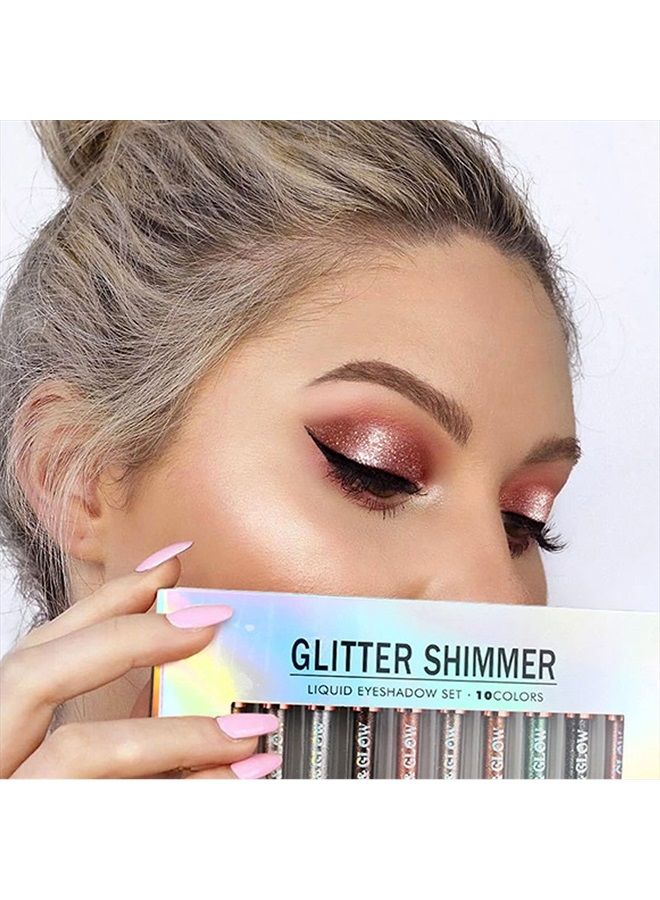 Bestland 10 Colors Liquid Glitter Eyeshadow Set, Metallic Glitter Shimmer Naked Smokey Eye Looks Waterproof Long Lasting Quick-Drying Sparkling Eye Shadow Makeup Kits - Image 3