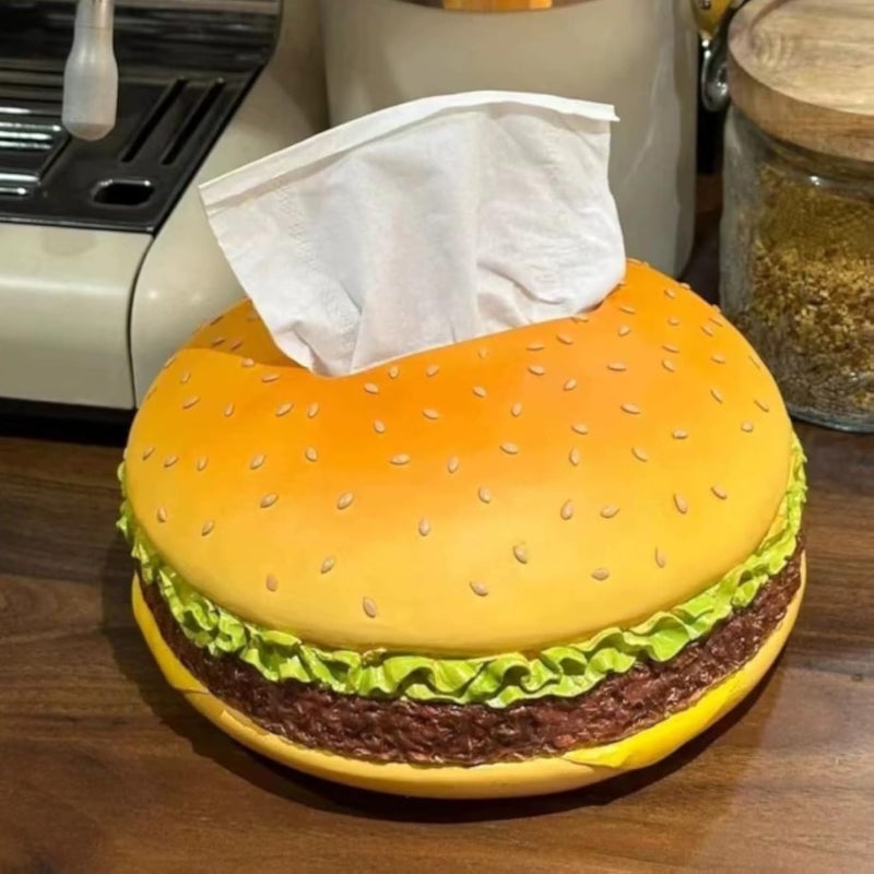 Burger Shaped Tissue Box for Kitchen and Dining Room â€“ Cute Decor Organizes Napkins and Adds Fun Touch to Dining â€“ Strong Plastic Material Easy to Clean for Home, Cafe, Restaurants