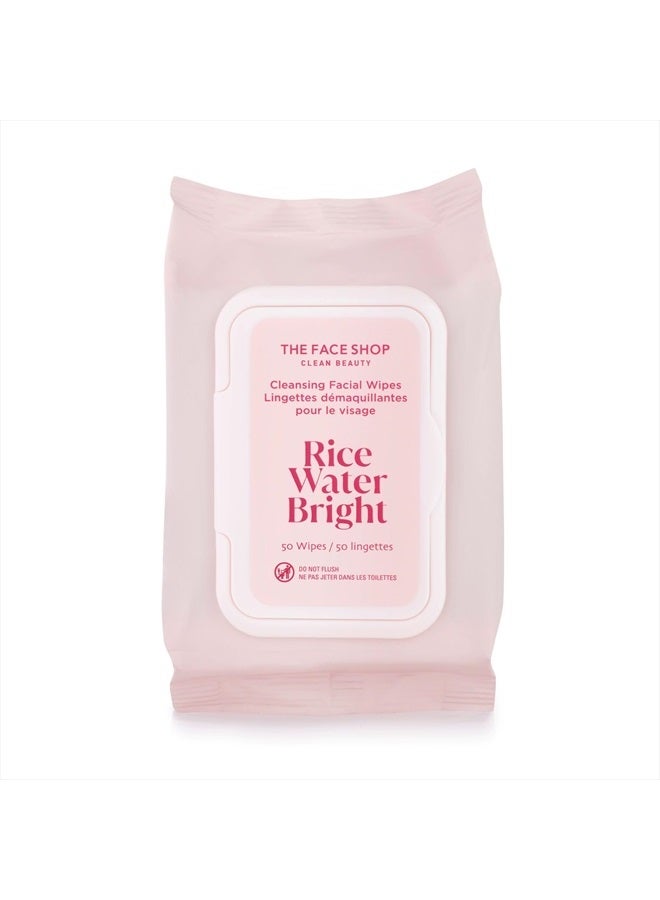 THE FACE SHOP Rice Water Bright Cleansing Facial Wipes - Rice Extract - Refreshing, Brightening, Moisturizing - Infused with Cleansing Milk - Vegan Disposable Makeup Remover Wipes - Korean Skin Care - Image 1