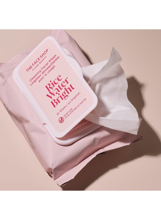 THE FACE SHOP Rice Water Bright Cleansing Facial Wipes - Rice Extract - Refreshing, Brightening, Moisturizing - Infused with Cleansing Milk - Vegan Disposable Makeup Remover Wipes - Korean Skin Care - Image 2