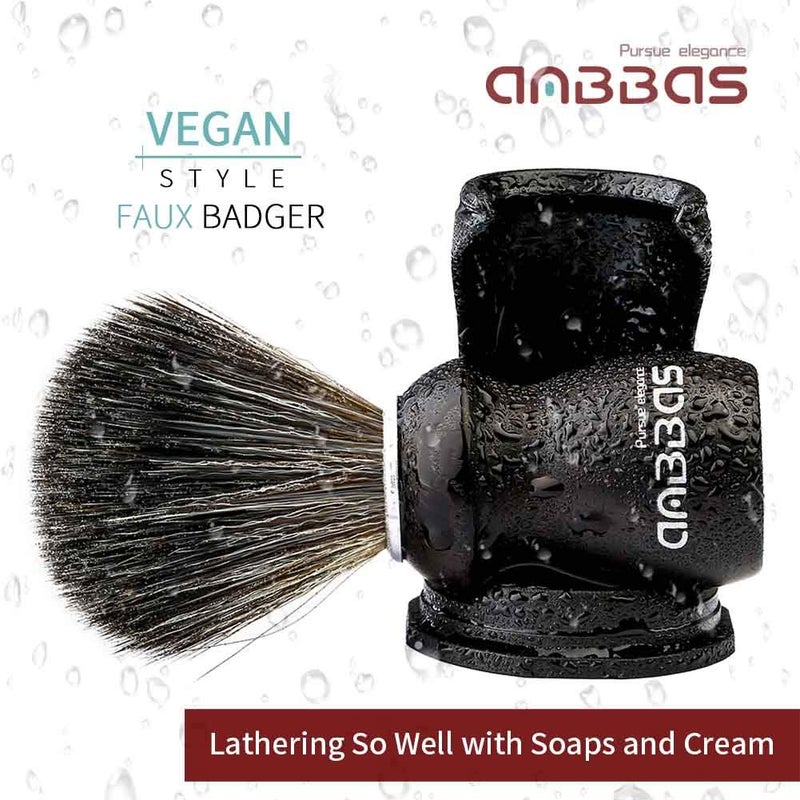 Anbbas Shaving Brush and Holder with Travel Case, Synthetic Badger Hair Ebony Handle Brush 3in1 Kit for Men - Image 2