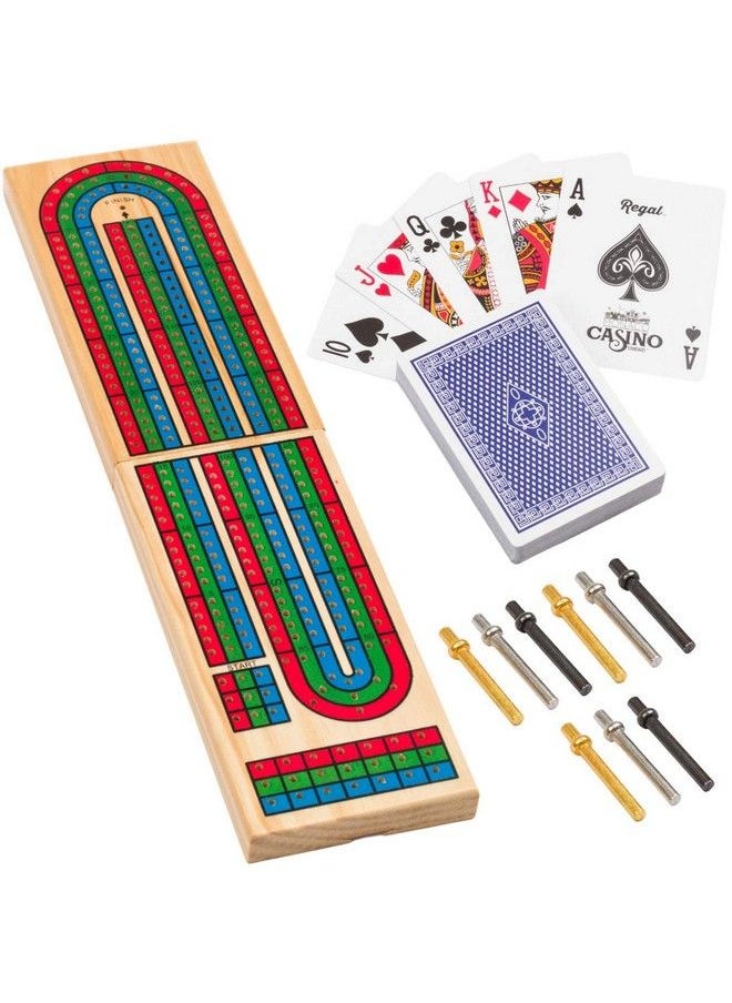 Regal Games - Wooden Cribbage Board Game With Metal Pegs And A Standard Deck Of Playing Cards 4 Players - Image 1