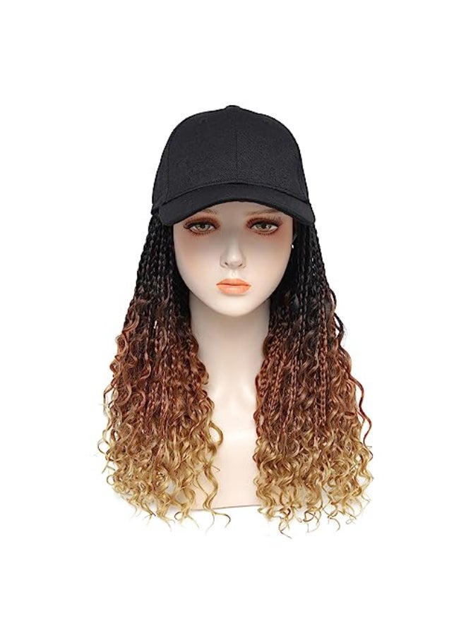 GUOJIAN Goddess Box Braids Baseball Cap Wig Bohemian Curly Ends Box Braiding Hat with Crochet Hair Extensions for Black White Women Synthetic Braids Hat Wig with Hair Attached 16inch T1B3027 - Image 3