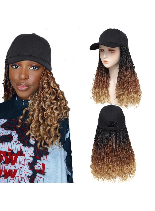 GUOJIAN Goddess Box Braids Baseball Cap Wig Bohemian Curly Ends Box Braiding Hat with Crochet Hair Extensions for Black White Women Synthetic Braids Hat Wig with Hair Attached 16inch T1B3027 - Image 2