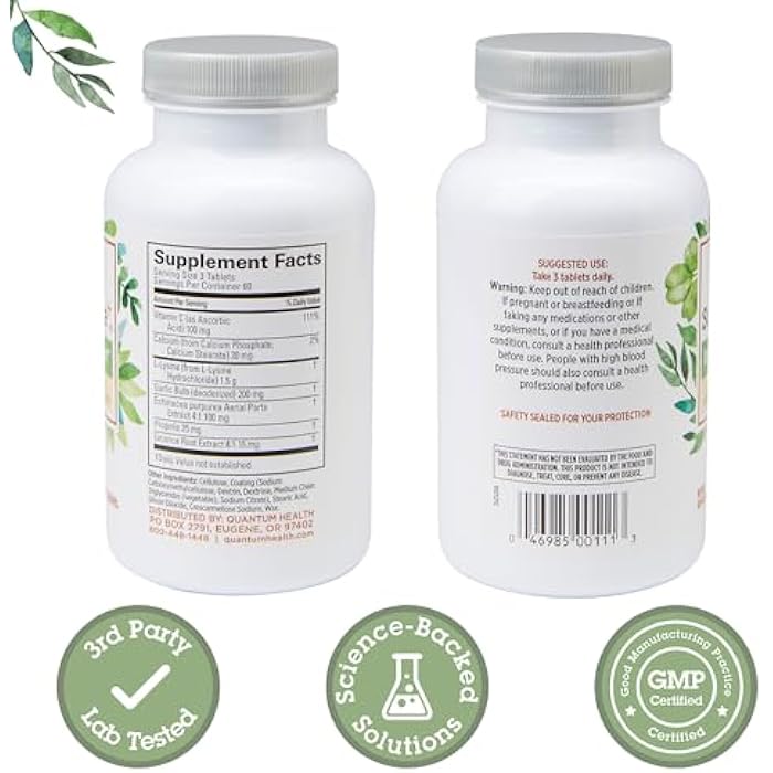 Quantum Health SuperLysine+ Advanced Formula Immune Support Supplement Lysine 1500 mg, Vitamin C Echinacea Licorice Bee Propolis & Odorless Garlic Daily Wellness Blend for Women & Men - 180 Tablets - Image 2