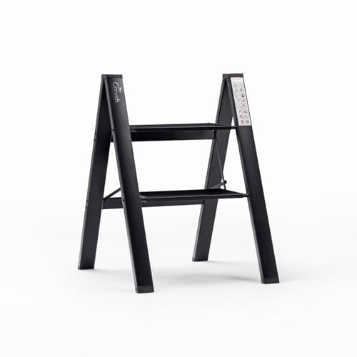 Corvids 2-Steps Premium Folding Step Stool with Wide Anti-Slip Pedal, Portable Lightweight Aluminum Step Ladder for Home and Office Use (Black) - Image 1