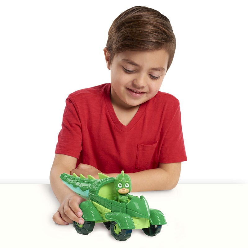 PJMASKS لعبة PJ Masks جيكو ومركبة جيكو، مجموعة من قطعتين لشخصية متحركة باللون الأخضر ومركبة لعشاقها، الأولاد، الأطفال، من عمر 3 سنوات وما فوق - Image 2