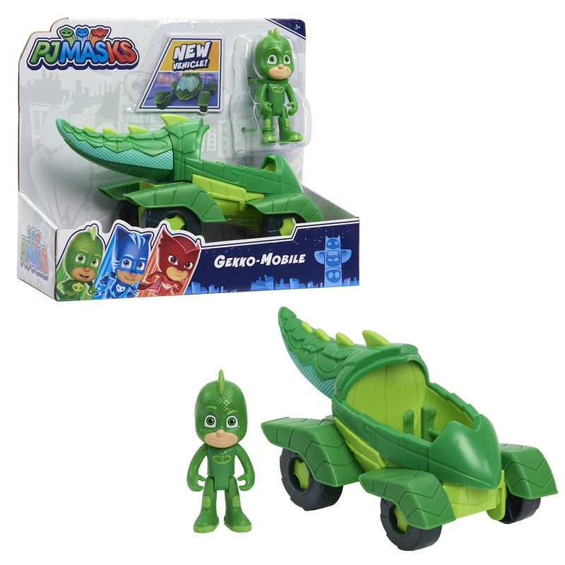 PJMASKS لعبة PJ Masks جيكو ومركبة جيكو، مجموعة من قطعتين لشخصية متحركة باللون الأخضر ومركبة لعشاقها، الأولاد، الأطفال، من عمر 3 سنوات وما فوق - Image 1