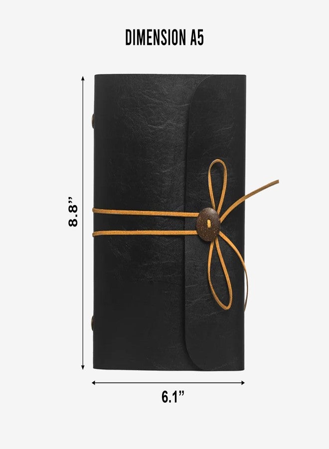 The Messy Corner Handcrafted Threaded Leather Diary | A Stylish A5 Travel Dairy for Men and Women | Perfect for birthday, anniversary gift | 90 GSM, 140 Ruled Pages | Black - Image 2