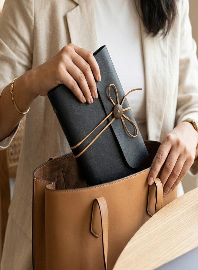 The Messy Corner Handcrafted Threaded Leather Diary | A Stylish A5 Travel Dairy for Men and Women | Perfect for birthday, anniversary gift | 90 GSM, 140 Ruled Pages | Black - Image 3