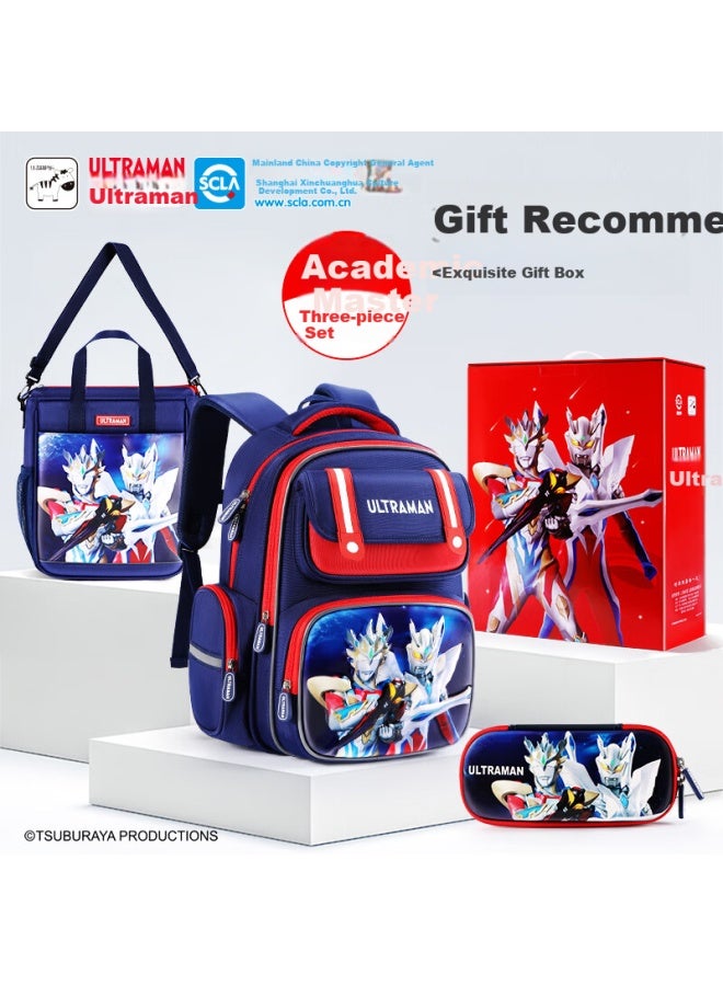 Ultraman Children's Backpack For Primary School Boys Grades 1-4, Lightweight Sero Double Shoulder Backpack Gift Box Set Su80092 Navy Blue - Image 1
