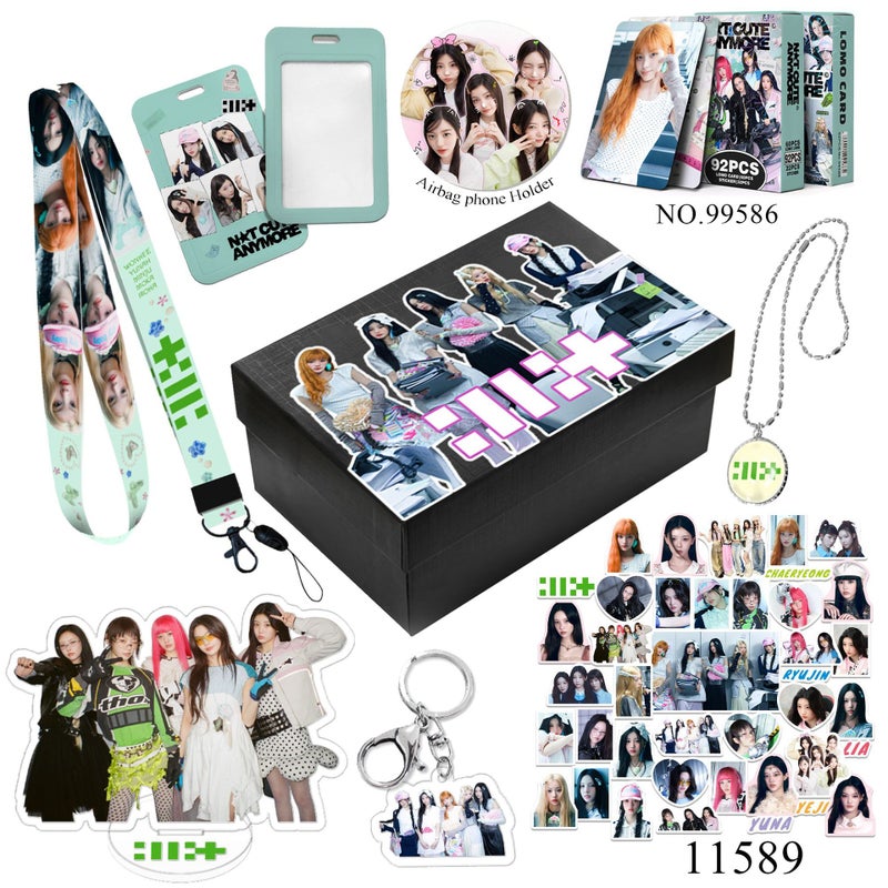 ILLIT KPop Gift Set – Lemo Cards, Keychain, Necklace, Lanyard, Acrylic Stand, Stickers, Airbag Phone Holder – Fan Collectible Box for Women & Girls