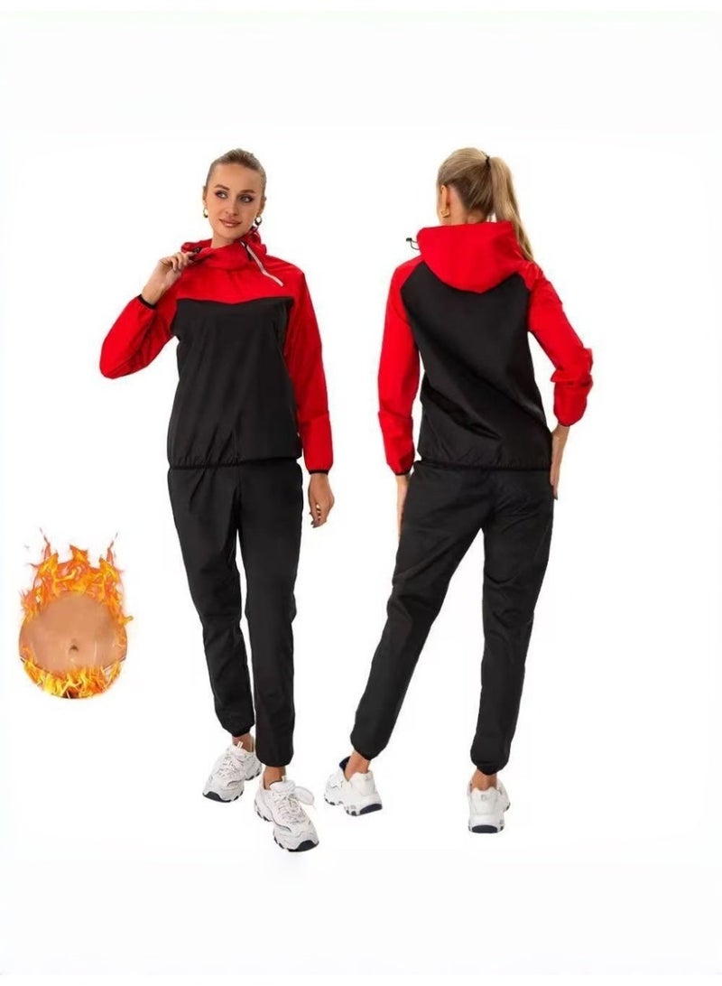 KELIO Women's Hooded Color Block Sauna Suit with Silver Coated Liner, Heavy Duty Sweat Suit for Weight Loss, Gym Fitness Workout, Long Sleeve Top & Pants Set - Image 2