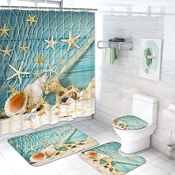 Y&D Hot Sale  3D Print Cortinas De Banos Set High Quality Polyester Waterproof 4pcs Bathroom Shower Curtain Set with Rug - Image 2
