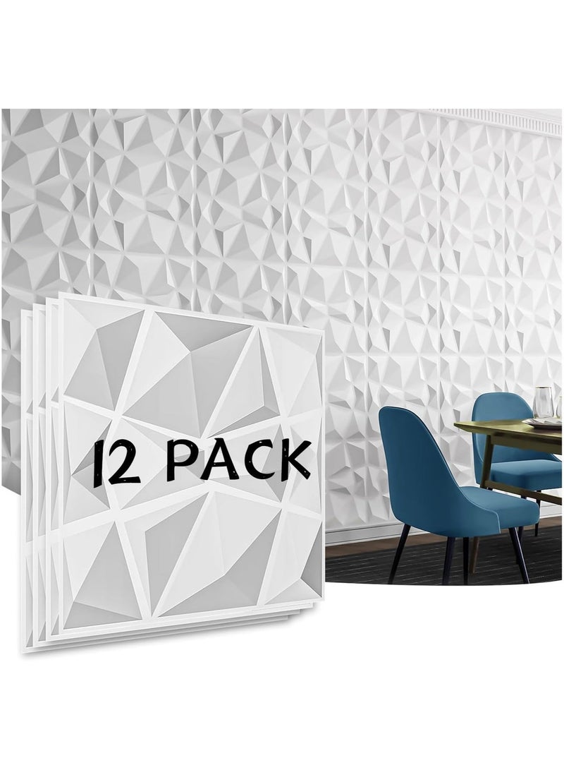 MIXDE 12 PCS 3D Wall Panels, 3D Texture PVC Wallpaper, Diamond Design Decorative Wall Cover, Each 50x50cm white - Image 1