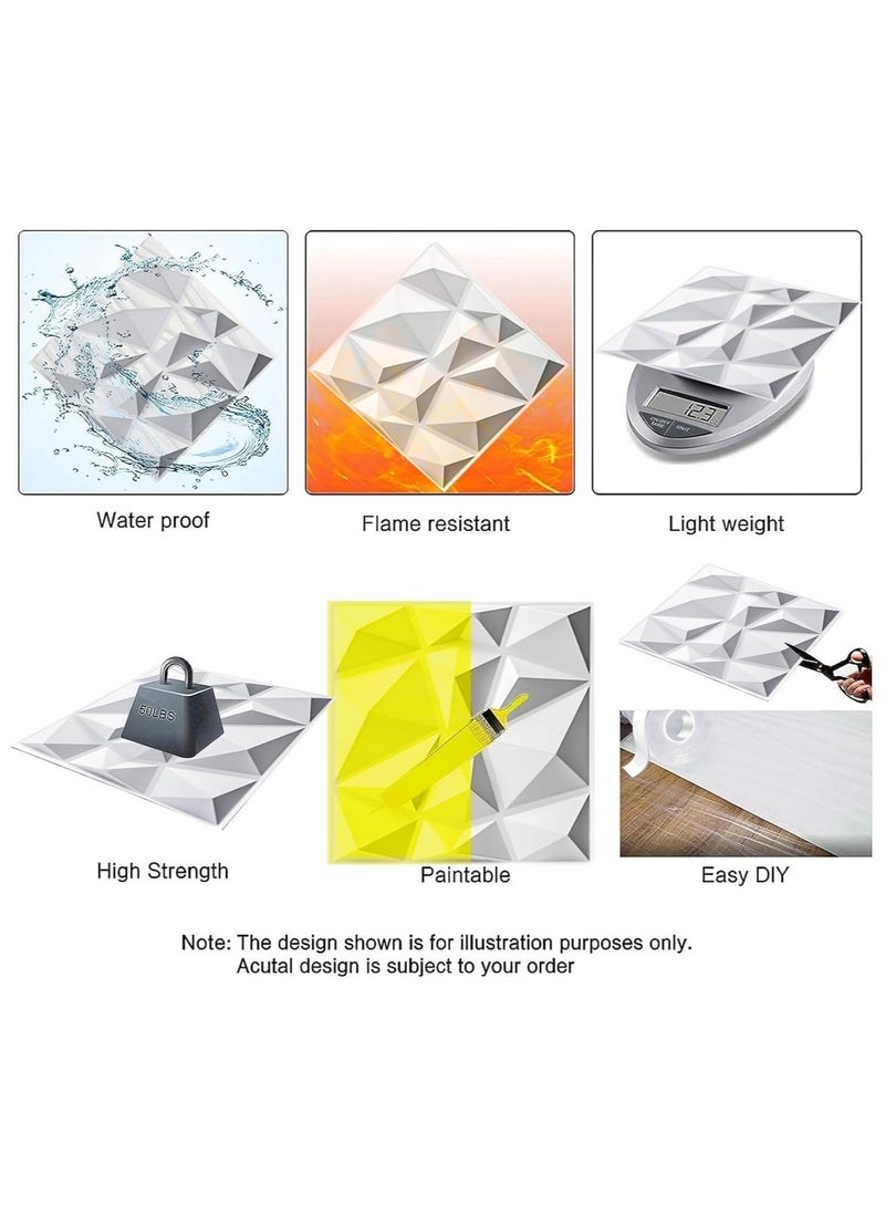 MIXDE 12 PCS 3D Wall Panels, 3D Texture PVC Wallpaper, Diamond Design Decorative Wall Cover, Each 50x50cm white - Image 3