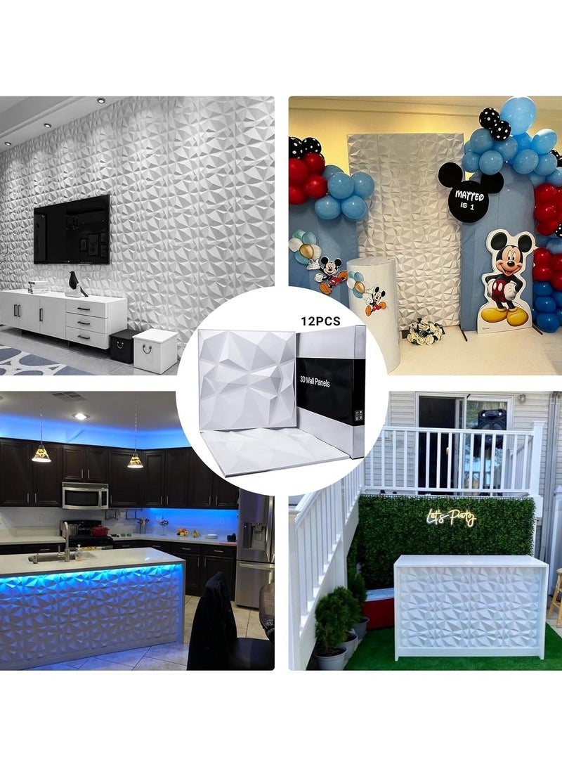 MIXDE 12 PCS 3D Wall Panels, 3D Texture PVC Wallpaper, Diamond Design Decorative Wall Cover, Each 50x50cm white - Image 5