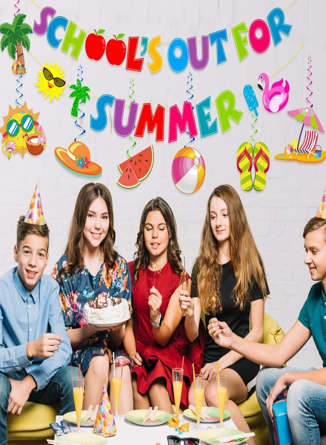 NUTTYBASH School's Out for Summer Banner Summer Party Decorations Include Hello Summer Banner and Hanging Swirls Last Day of School Decorations Pool Party Decorations - Image 4