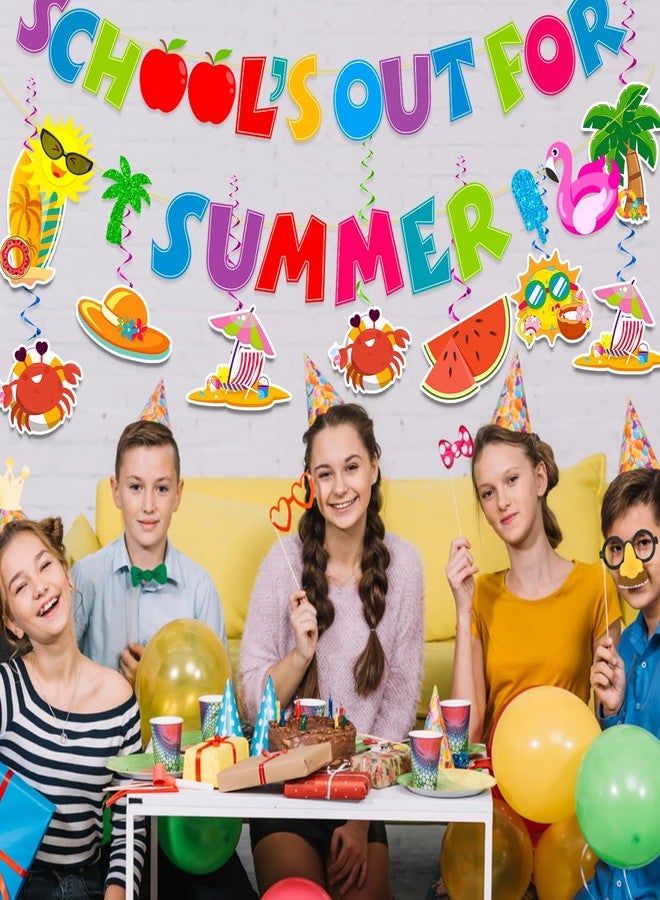 NUTTYBASH School's Out for Summer Banner Summer Party Decorations Include Hello Summer Banner and Hanging Swirls Last Day of School Decorations Pool Party Decorations - Image 3