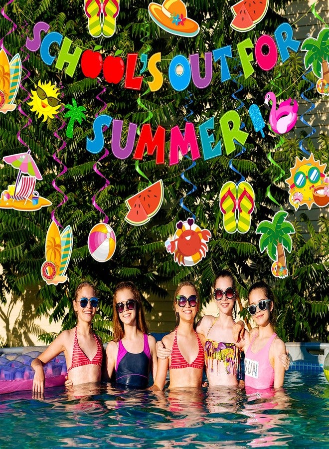 NUTTYBASH School's Out for Summer Banner Summer Party Decorations Include Hello Summer Banner and Hanging Swirls Last Day of School Decorations Pool Party Decorations - Image 2