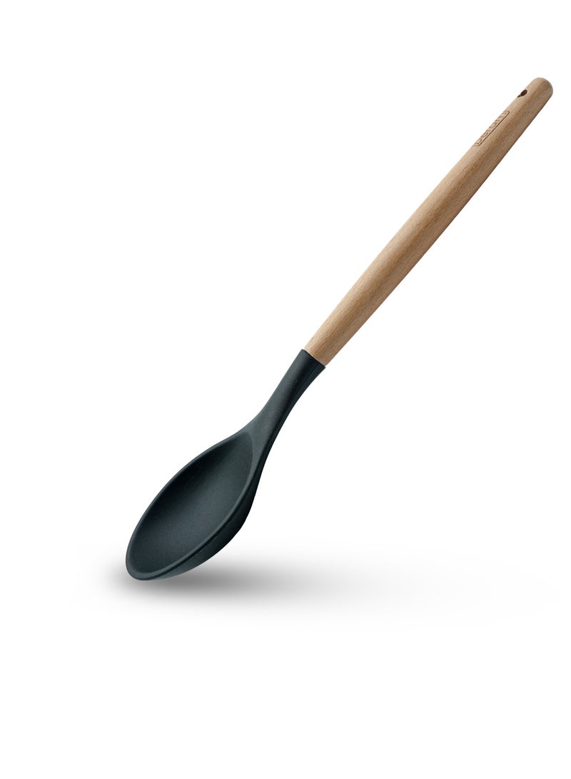Beram Silicone Serving Spoon Cooking Utensil Set with Wooden Handles Heat Resistant BPA Free Non-Stick Kitchen Tools for Cooking Baking Mixing Stirring Serving –Black (Single Serving Spoon) - Image 1