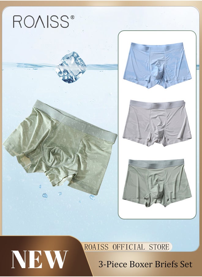 roaiss - Men Boxers 3 Pack Set Trend Men Teenage Boys Underwear Short Briefs High Elastic Classic Underwear - Image 1