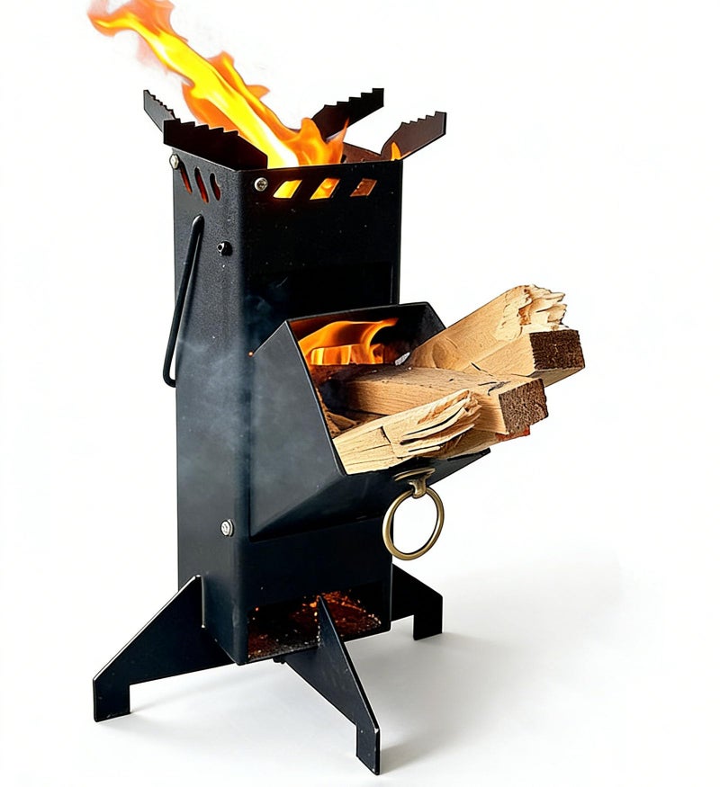 LANYANZI Portable Rocket Stove, Mini Wood Burning Camping Stove for Cooking Tools of Various Sizes Cooking with Stand Outdoor Backpacking Hiking BBQ Picnic,Black - Image 1