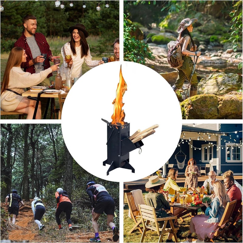 LANYANZI Portable Rocket Stove, Mini Wood Burning Camping Stove for Cooking Tools of Various Sizes Cooking with Stand Outdoor Backpacking Hiking BBQ Picnic,Black - Image 2