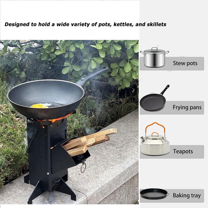 LANYANZI Portable Rocket Stove, Mini Wood Burning Camping Stove for Cooking Tools of Various Sizes Cooking with Stand Outdoor Backpacking Hiking BBQ Picnic,Black - Image 5