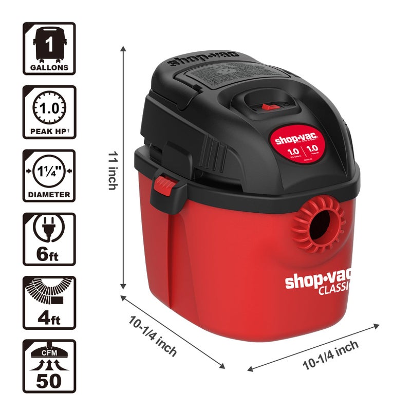SHOPVAC Shop-Vac 2021000 1 Gallon 1 Peak Wet/Dry Vac, Portable Compact Micro Vacuum with Collapsible Handle Wall Bracket & Multifunction Accessories Uses Type A Filter Bag & Type MM Foam Sleeve - Image 4