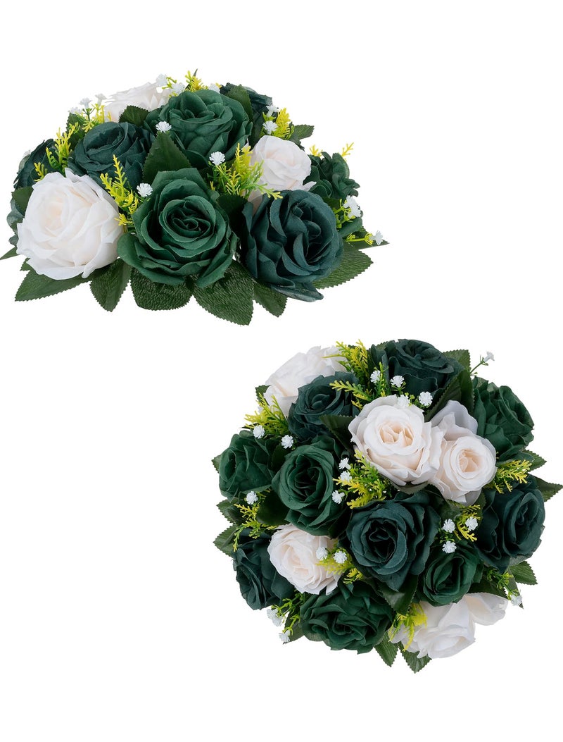 BLOSMON Green Flowers Artificial for Decoration: 2 Pcs Fake Rose Balls Centerpiece for Wedding Table - Faux Silk Kissing Bouquet Floral Arrangement for Home Party Event Decor - Image 1